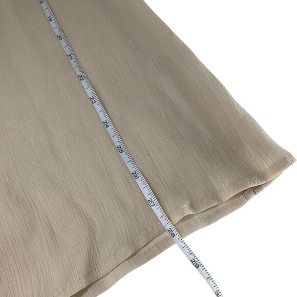 Sheer Beige silk Long Sleeve Embroidered Blouse Tie Waist  flowy boho feminine m - Picture 8 of 9